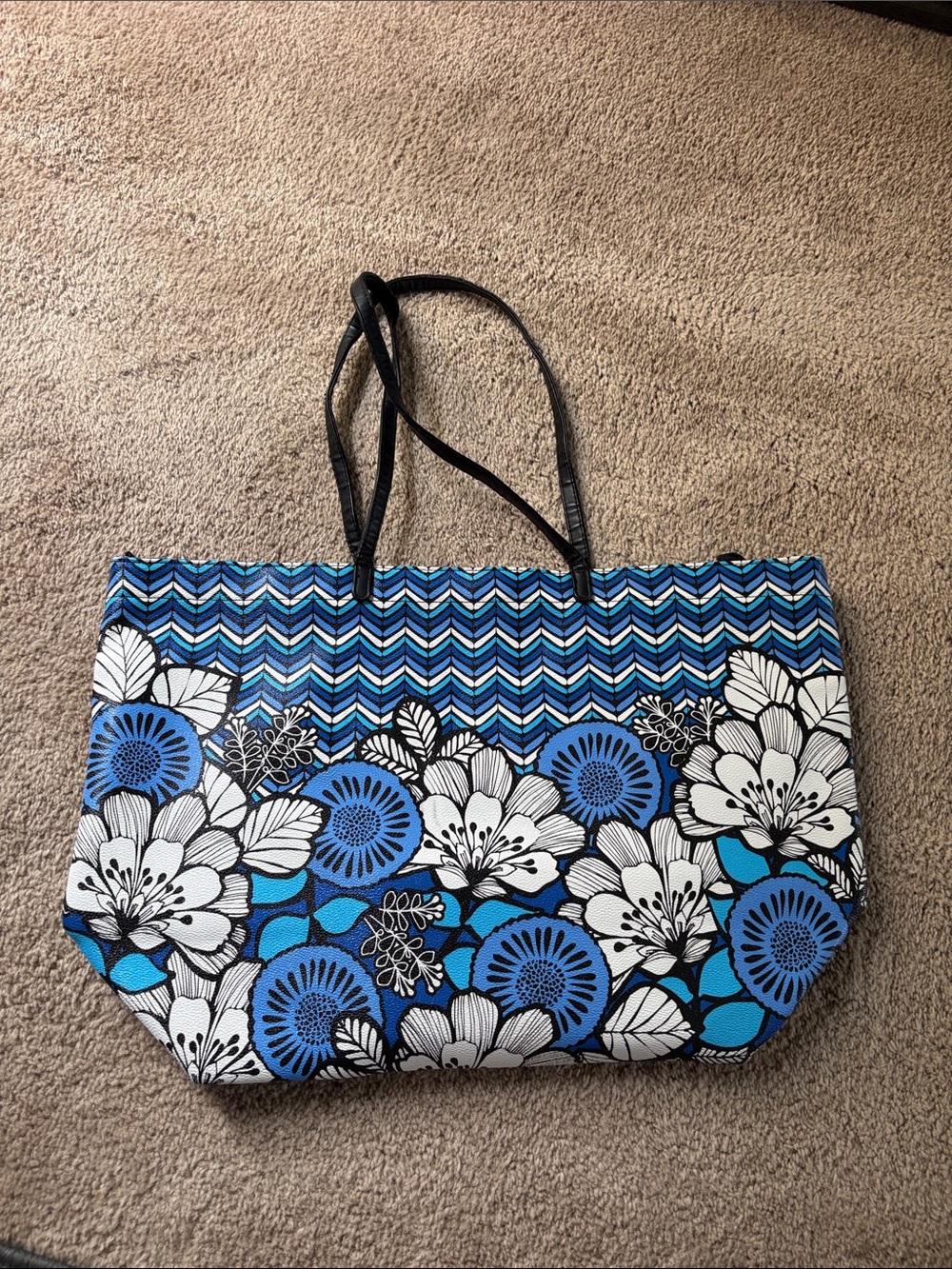 Vera Bradley Floral and Chevron Pattern Leather Shoulder Tote Bag